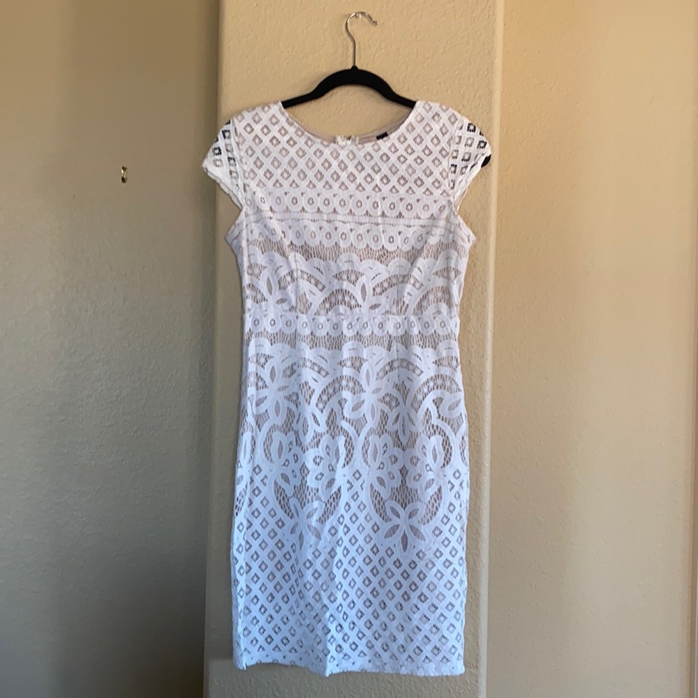 White and Nude Lace Dress
